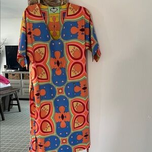 Vibrant Orange and Blue Midi Dress